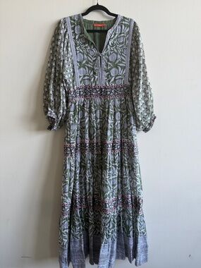 Oliphant Sage Green Floral Printed Maxi Dress